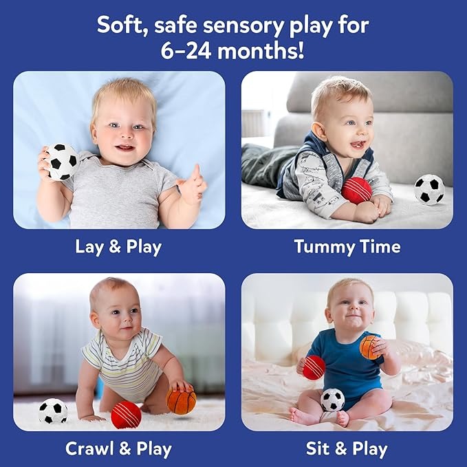 Skillmatics Plush Sports Bag Playset for Babies 3 Pc Soft Sensory Balls Toys for 6–24 Months