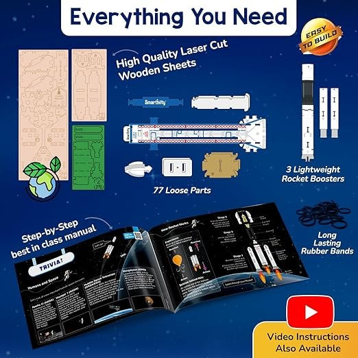 Smartivity DIY Rocket Launcher Kit for Kids 6, 7, 8, 9, 10, 11, 12 Years Old DIY Science Toy for Boys & Girls 6-12 Year