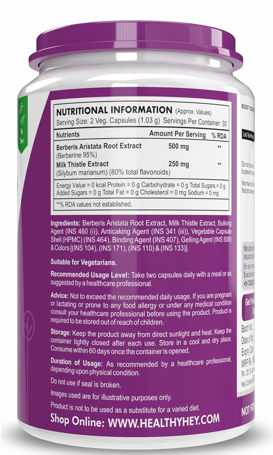 Healthyhey Berberis with Milk Thistle - 60 Vegetable Capsules
