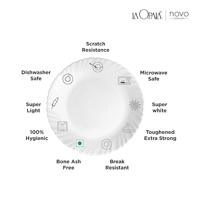 La Opala Novo Collection Opal Glass Crockery Quarter Plate Set of 6 Lush Greens Design