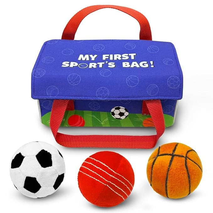 Skillmatics Plush Sports Bag Playset for Babies 3 Pc Soft Sensory Balls Toys for 6–24 Months