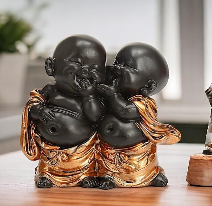 Karigaari India Handcrafted Resine Little Laughing Buddha Monk Sculpture