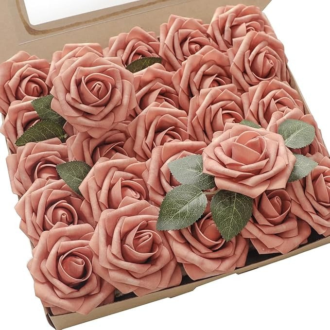 Artificial Flowers Roses 25pcs Real Looking Fake Roses w/Stem