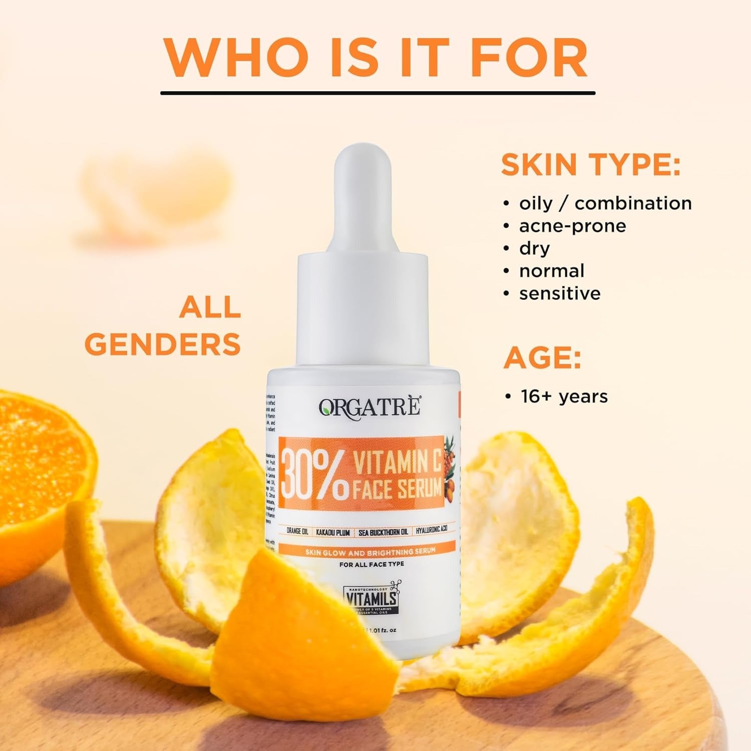 Orgatre 30% Vitamin C Face Serum With Hyaluronic Acid