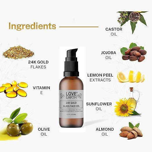 Love Earth 24K Gold Glass Face Oil - Glow - 30 ml