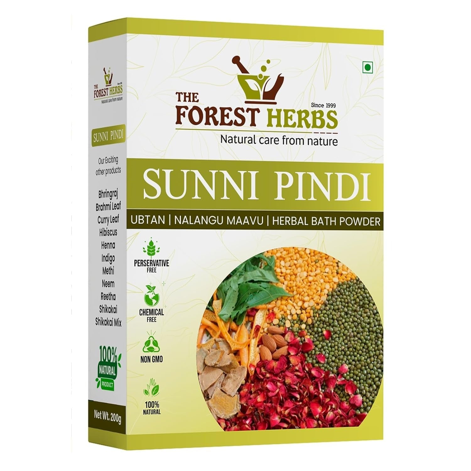 Forest Herbs Sunnipindi Herbal Bath Powder Ubtan Body Scrub Face Pack - 200 gms