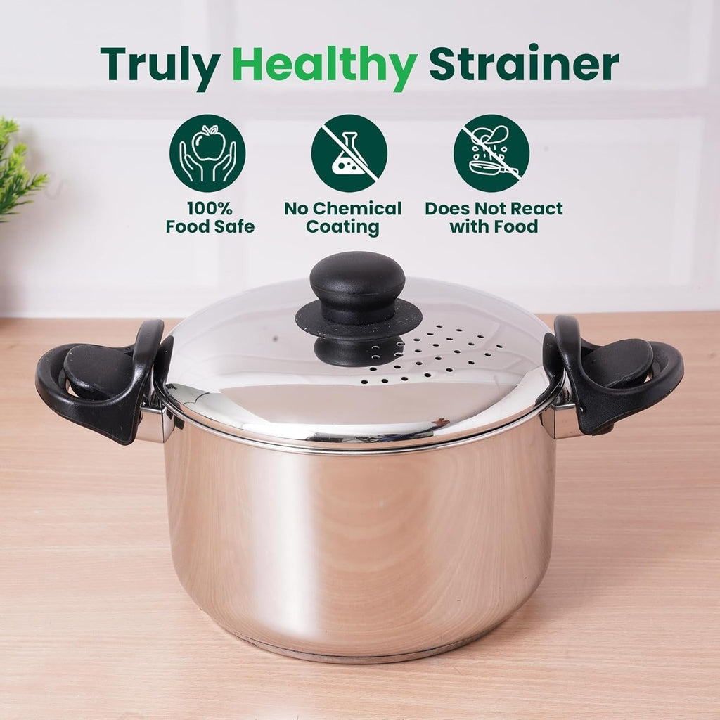 The Indus Valley Tri Steel Stainless Steel Strainer with Sandwich Bottom 19cm