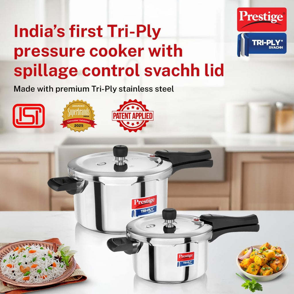 Prestige Tri-Ply Svachh Outer Lid Pressure Cooker Combi Pack