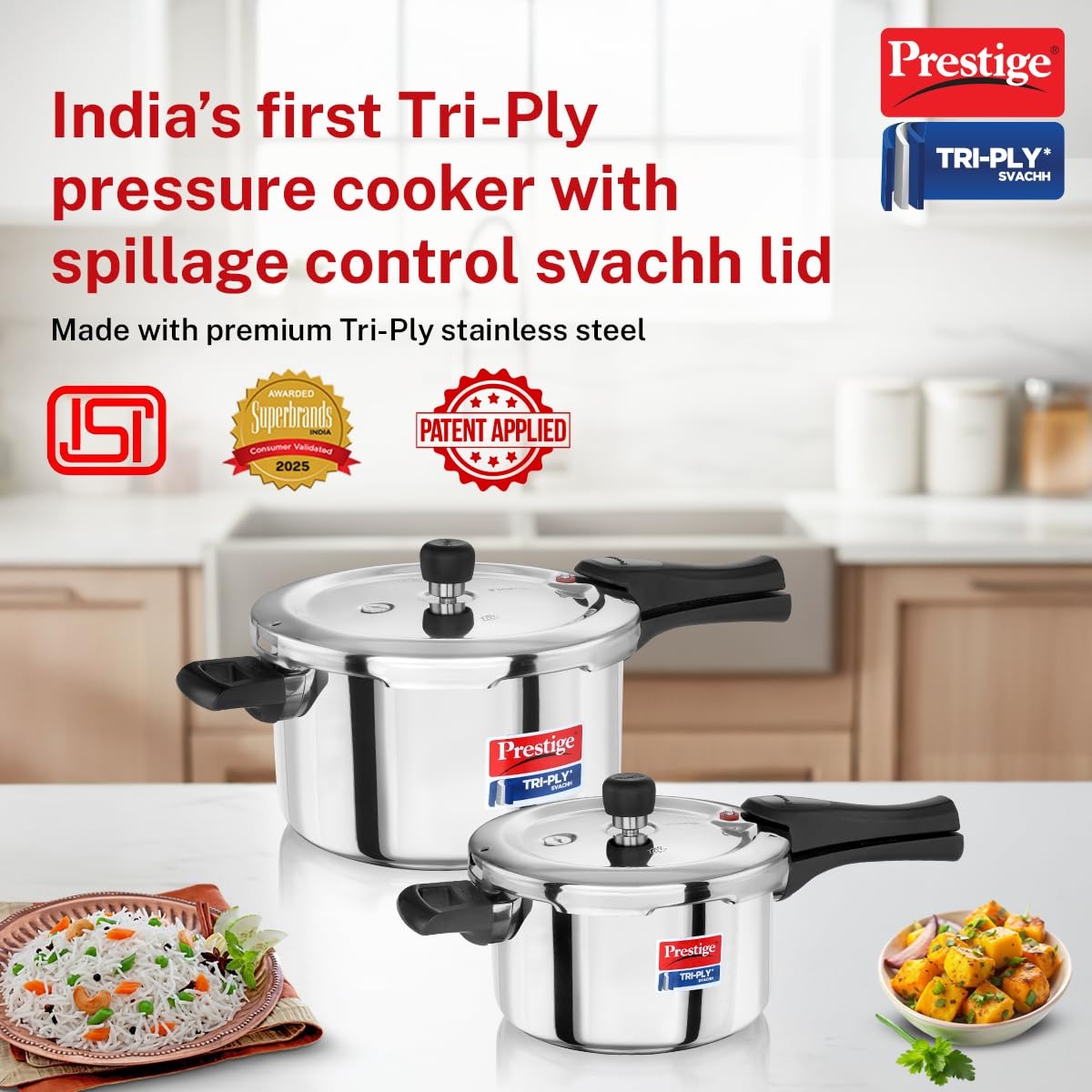 Prestige Tri-Ply Svachh Outer Lid Pressure Cooker Combi Pack
