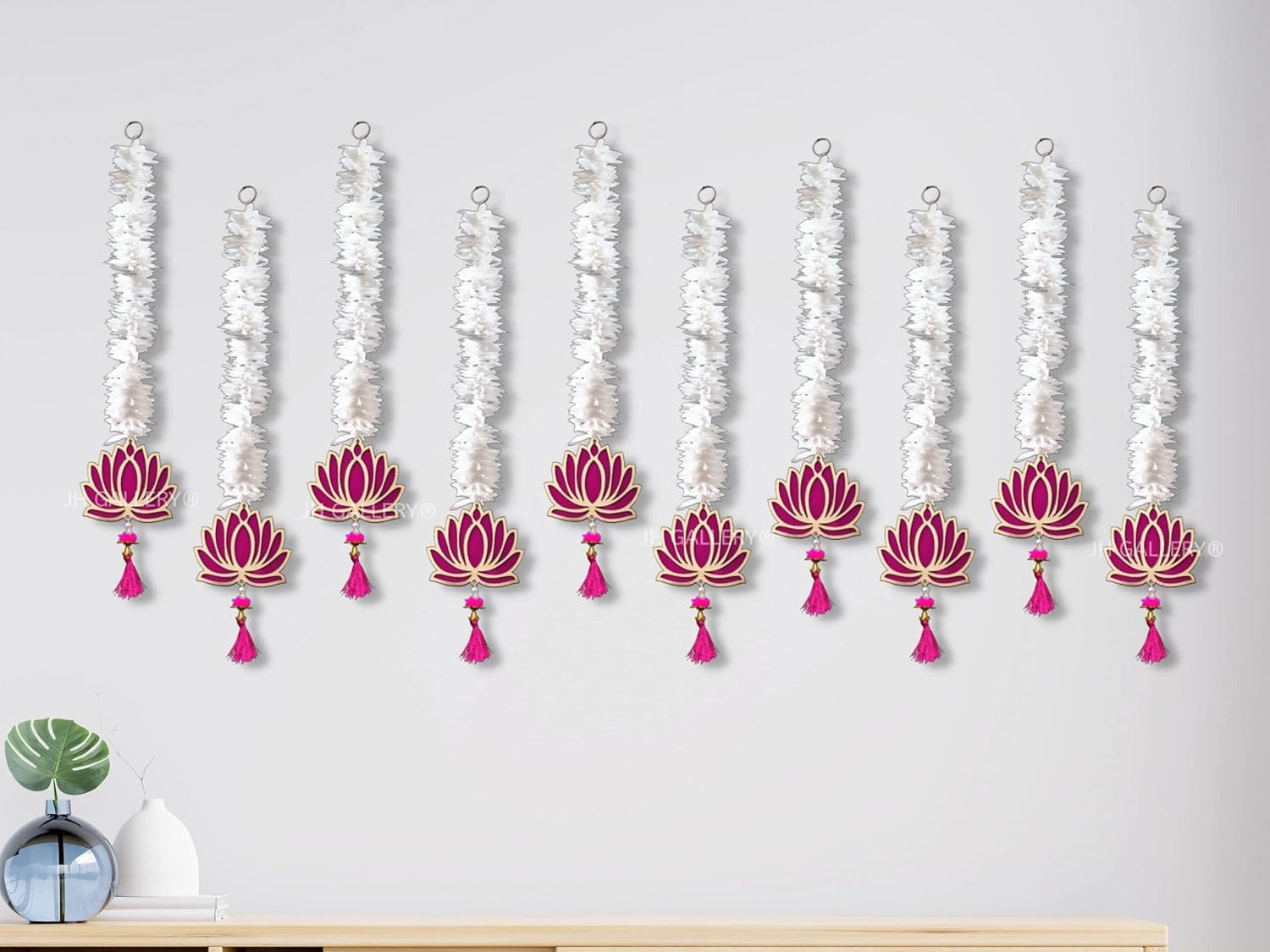 JH Gallery Lotus Hangings for Decoration Floral Wall Hangings for Temple Decor Lotus Hangings Pack of 10