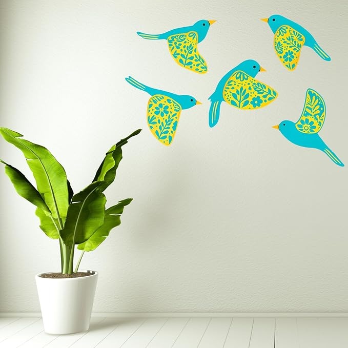 GiftOday Wooden 3D 5 Pieces Birds for Wall Art Panel  Wood Bird Folk Art Wall Hanging Style 5