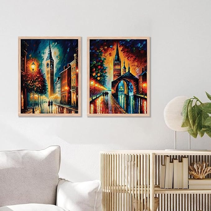 Kotart Premium Digital Painting with Frame for Home Decoration Iconic City Painting Design 01 Pack of 2