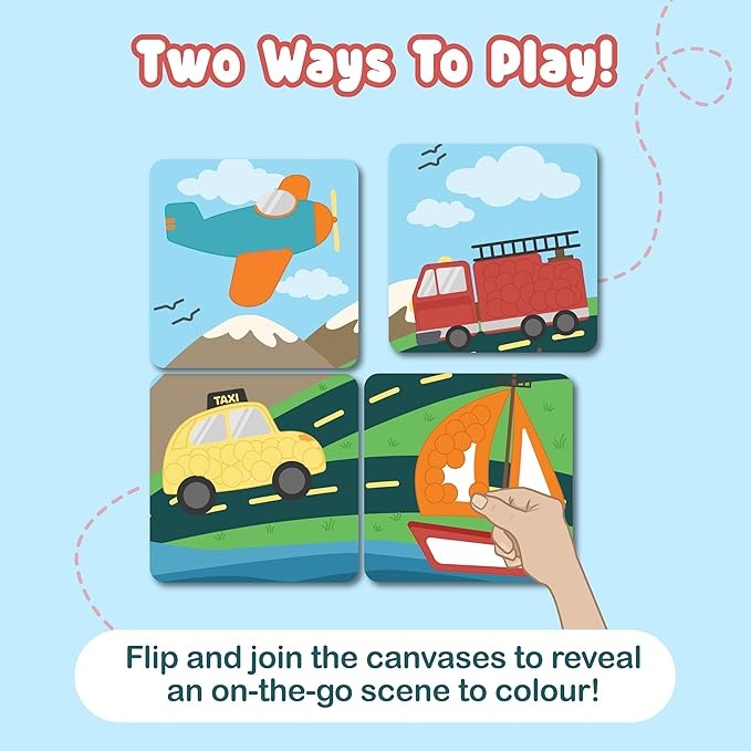 BINCA Dotties Dot Art Activity Kit On the Go 750+ Stickers, Vehicles DIY Dot Sticker Art for Ages 4,5,6,7