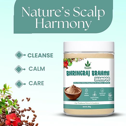 Havintha's Natural Shampoo for Hair with Amla Reetha Shikakai Methidana Hibiscus Bhringraj Brahmi and Flax Seed Powder - 250 gms