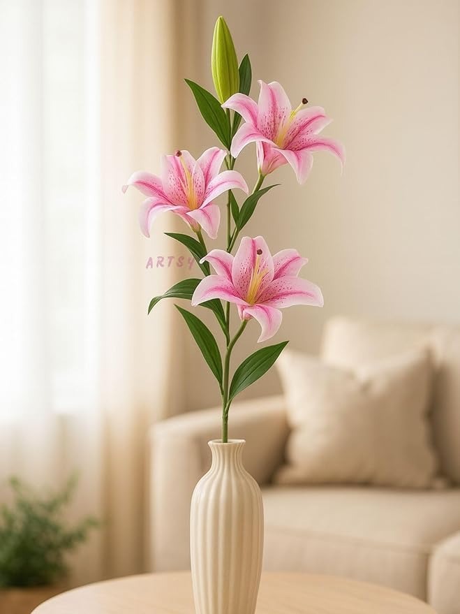Artificial Flowers for Decoration Lily Flower Bunch for vase/Pot Long Size Stick Stem Without Vase