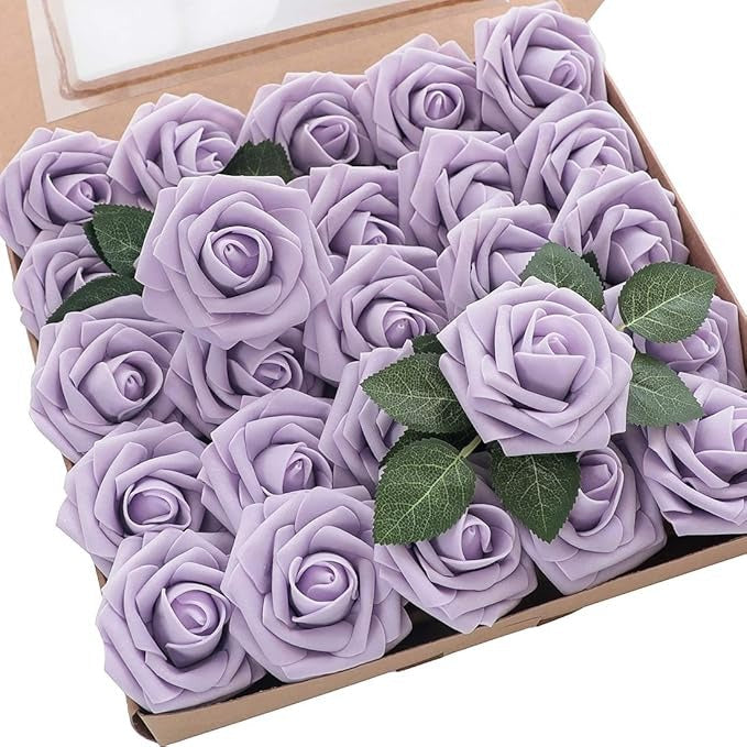 Artificial Flowers Roses 25pcs Real Looking Fake Roses w/Stem