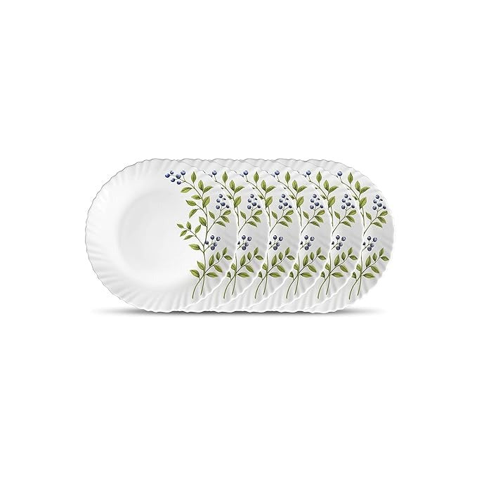 La Opala Novo Collection Opal Glass Crockery Quarter Plate Set of 6 Lush Greens Design