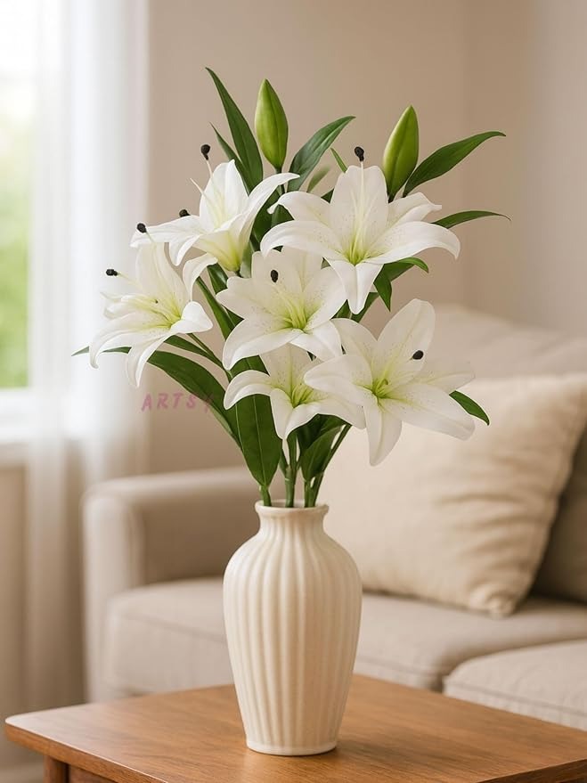 Artificial Flowers for Decoration Lily Flower Bunch for vase/Pot Long Size Stick Stem Without Vase