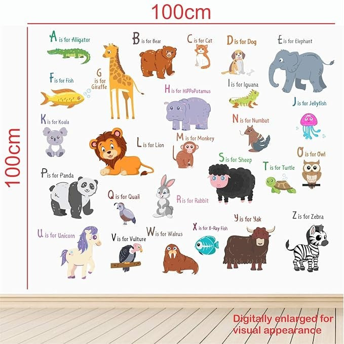 StickMe Animal Alphabets N Baby Kids Learning Education Wall Reusable Self-Adhesive Sticker -Sm405