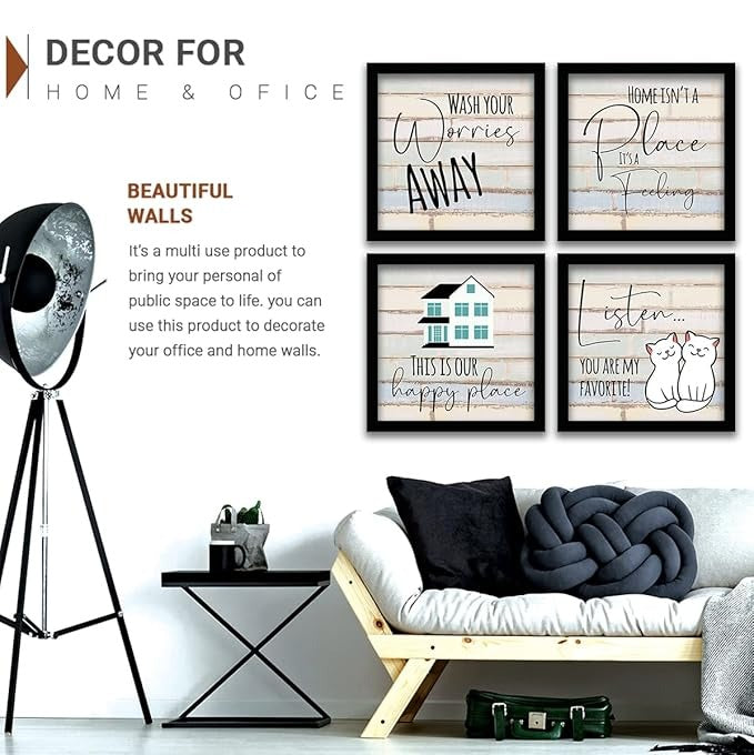 Kotart Wood Wash Your Worries Frames For Wall Decor Motivational Quotes Set Of 4