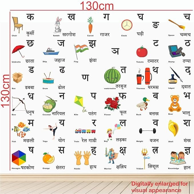 StickMe Hindi Alphabets Varnamala Vowel Star Kid's Learning Education PVC Vinyl Wall Sticker -Self-Adhesive