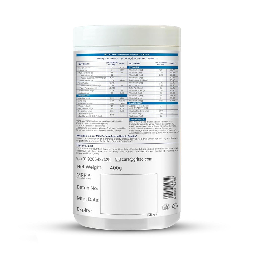 Gritzo SuperMilk Daily Nutrition (2-6y) 6g Protein Powder Double Chocolate - 1000 gms