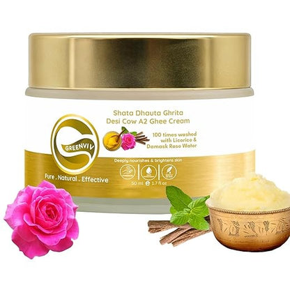 Greenviv Shata Dhauta Ghrita Desi Cow A2 Ghee Cream - 50 ml