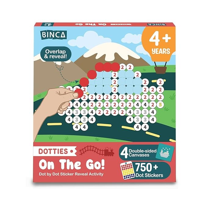 BINCA Dotties Dot Art Activity Kit On the Go 750+ Stickers, Vehicles DIY Dot Sticker Art for Ages 4,5,6,7
