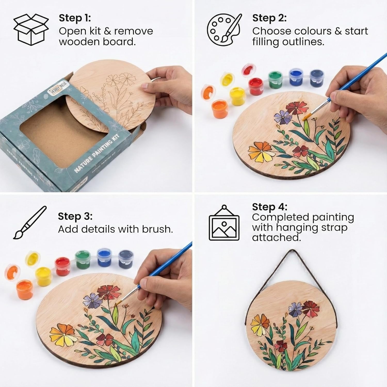 Hobby India Diy Floral Pine-wood Nature Kits for Art & Crafts Painting Kit for Adults | Hanging Decorations