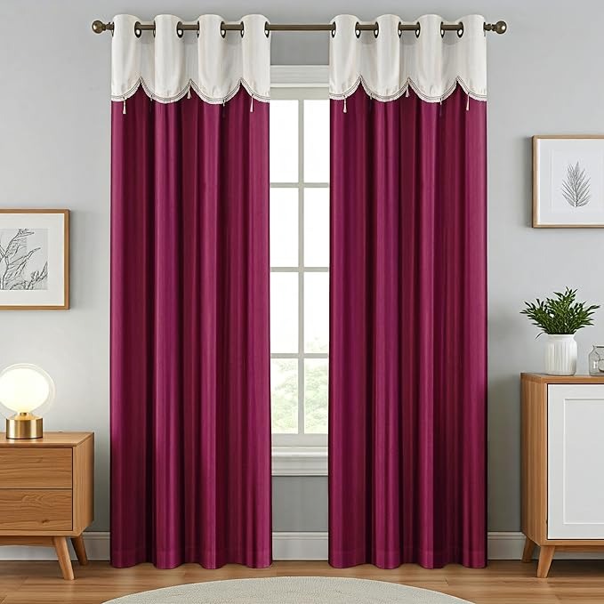 Homefab India Designer Lace Eyelet Polyester Curtains Light Filtering 9 x 4 feet Long Door Curtain