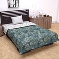 Divine Casa 120 GSM Microfiber Single Dohar Soft & Lightweight Throw Blanket Floral Branches Pattern Colour Teal & White