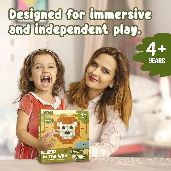 Binca Dotties Dot Art Activity Kit, 750+ Stickers Wild Animals DIY Dot Sticker Art Ages 4,5,6,7