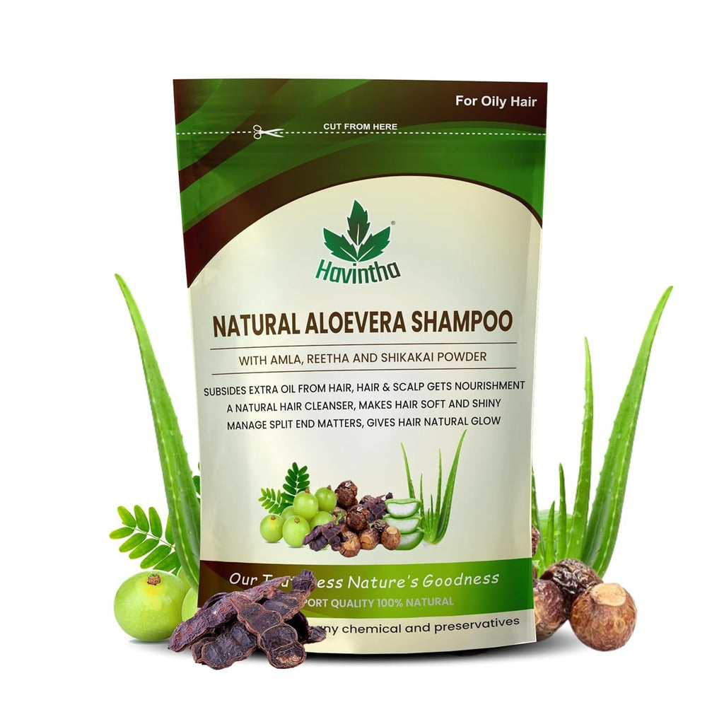 Havintha Natural Amla Reetha Shikakai and Aloevera Powder Shampoo for Oily Hair - 277 gms