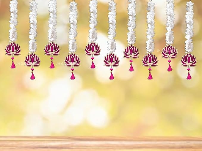 JH Gallery Lotus Hangings for Decoration Floral Wall Hangings for Temple Decor Lotus Hangings Pack of 10