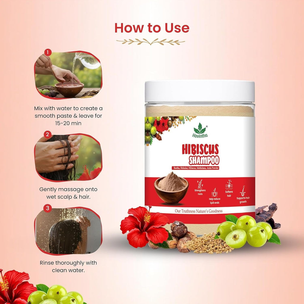 Havintha Natural Amla Reetha Shikakai Methidana And Hibiscus Powder Shampoo - 227 gms
