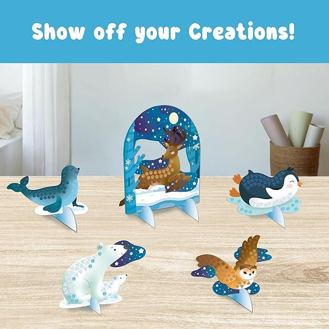 Binca Foam Sticker Mosaic Art Activity, 750+ 3D Glitter Foam Stickers 5 Winter Animals with Display Arch for Boys & Girls Ages 5,6,7,8