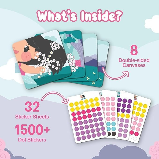 Binca Dotties Dot Art Activity Kit 1500+ Stickers, 8 Unicorns DIY Dot Sticker Art for Toddlers Kids Ages 4,5,6,7