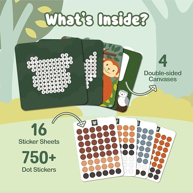 Binca Dotties Dot Art Activity Kit 750+ Stickers Forest Animals DIY Dot Sticker Art for Boys & Girls Ages 4,5,6,7