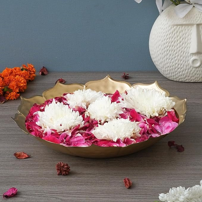 eCraftIndia Golden Metal Lotus Urli for Home Decor Office Table,Flower Decorative Bowl  - (27x27cm)