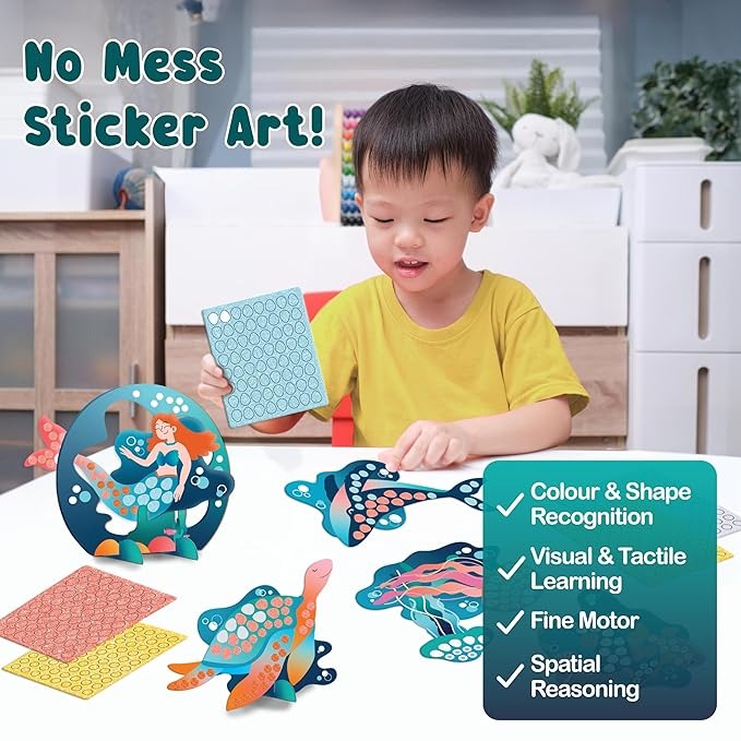 Binca Foam Sticker Mosaic Art Activity 750+ 3D Glitter Foam Stickers 5 Underwater Animals with Display Arch DIY Ages 5,6,7,8