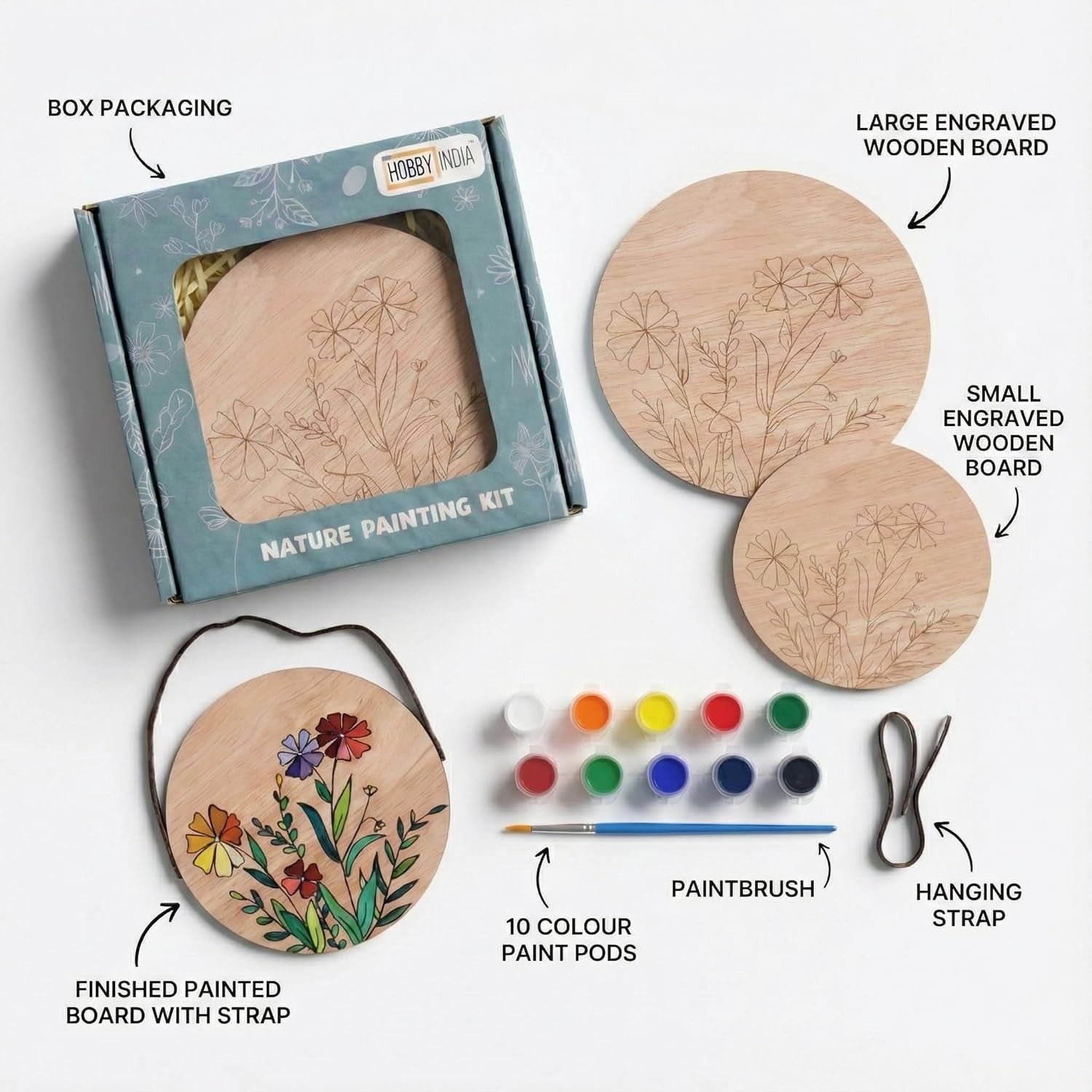 Hobby India Diy Floral Pine-wood Nature Kits for Art & Crafts Painting Kit for Adults | Hanging Decorations