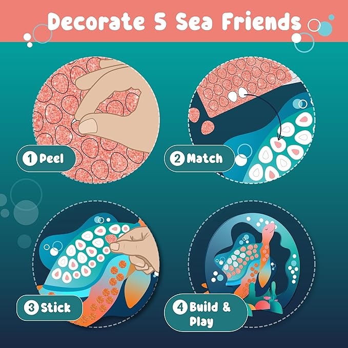 Binca Foam Sticker Mosaic Art Activity 750+ 3D Glitter Foam Stickers 5 Underwater Animals with Display Arch DIY Ages 5,6,7,8