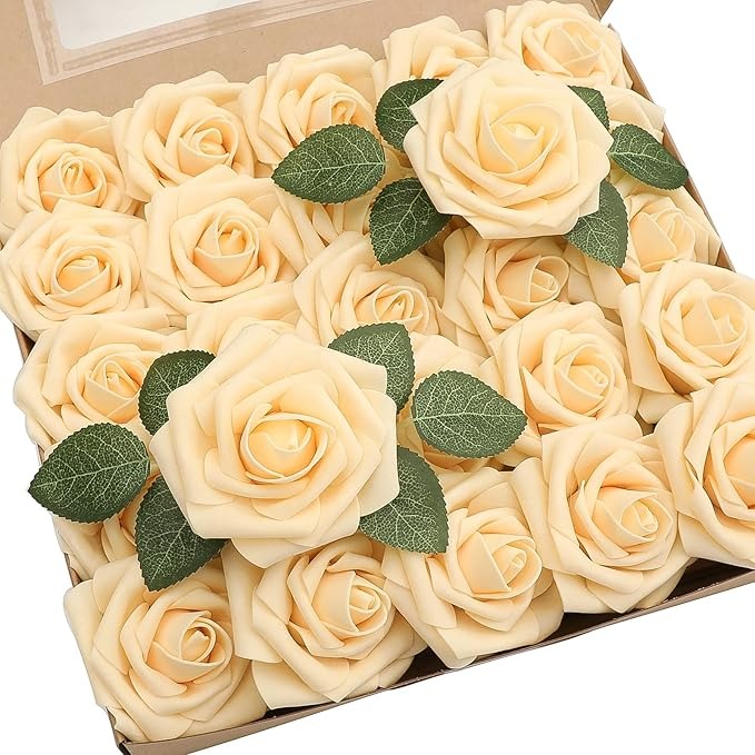 Artificial Flowers Roses 25pcs Real Looking Fake Roses w/Stem