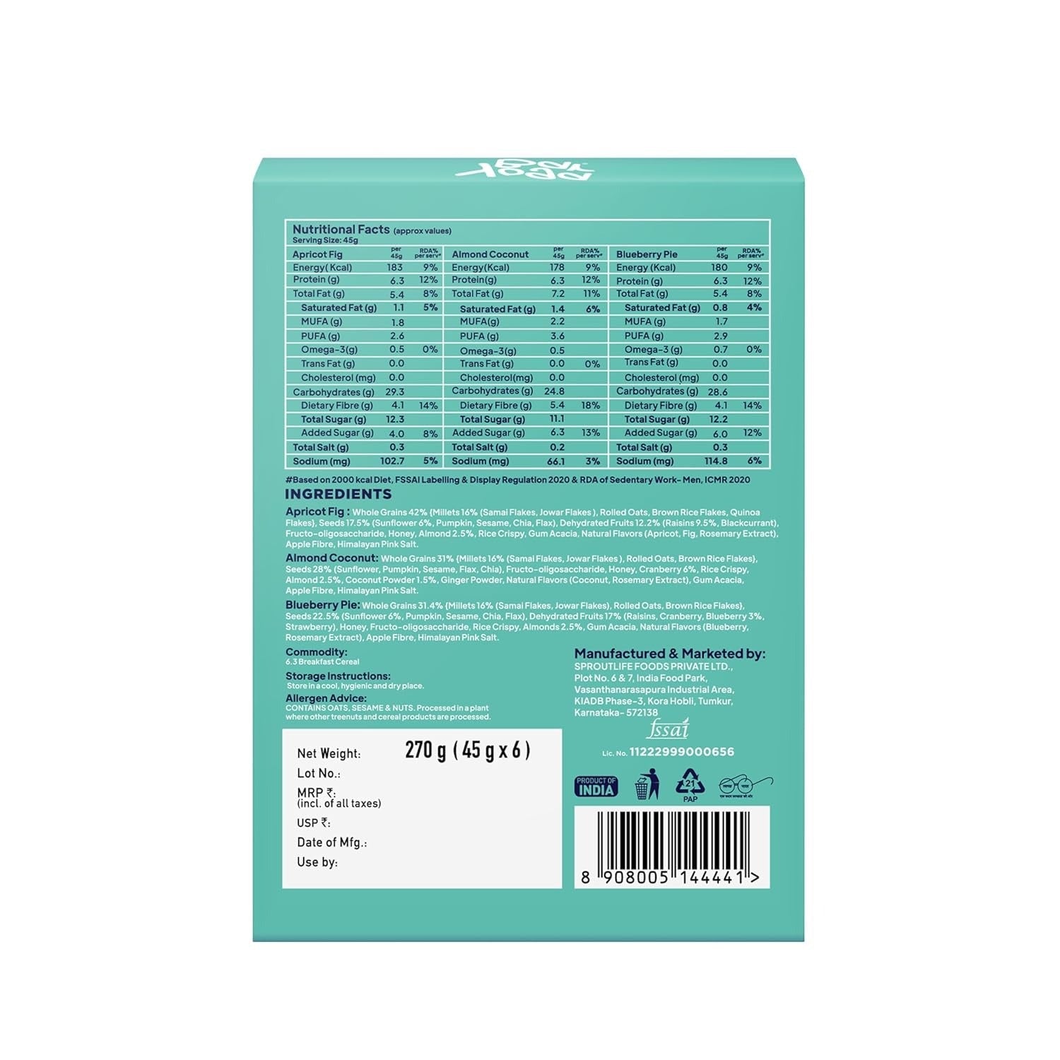 Yogabar Variety Pack Breakfast Bar (Pack of 6) - 300 gms