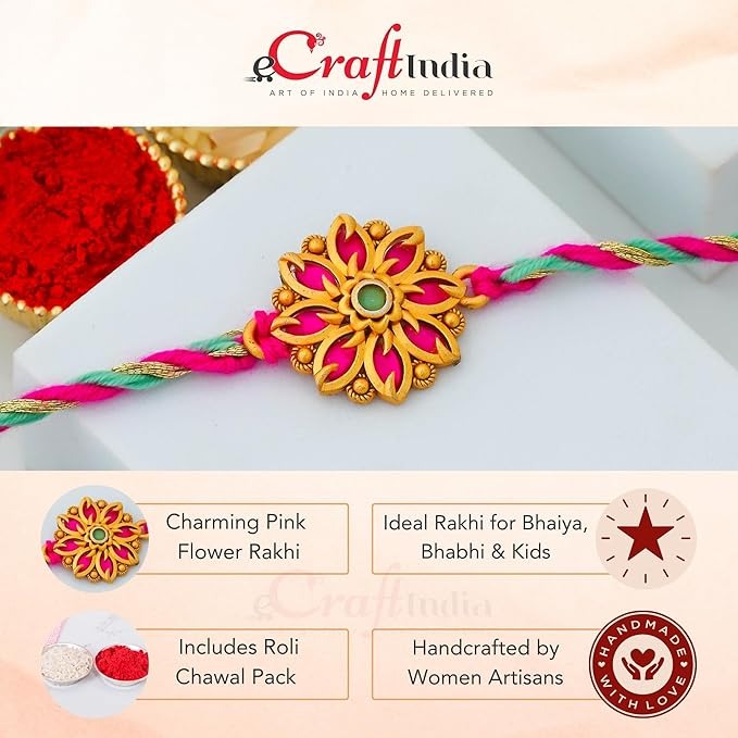 eCraftIndia Beautiful Pink Flower Designer Rakhi for Brother