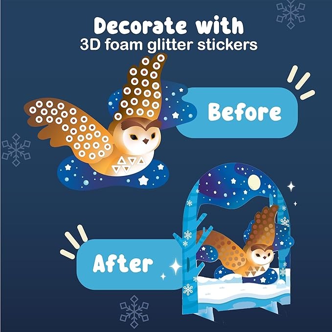 Binca Foam Sticker Mosaic Art Activity, 750+ 3D Glitter Foam Stickers 5 Winter Animals with Display Arch for Boys & Girls Ages 5,6,7,8