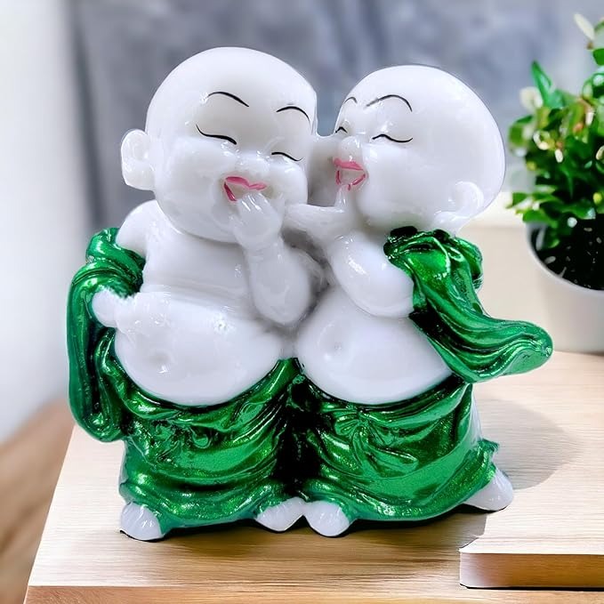 Karigaari India Handcrafted Resine Little Laughing Buddha Monk Sculpture