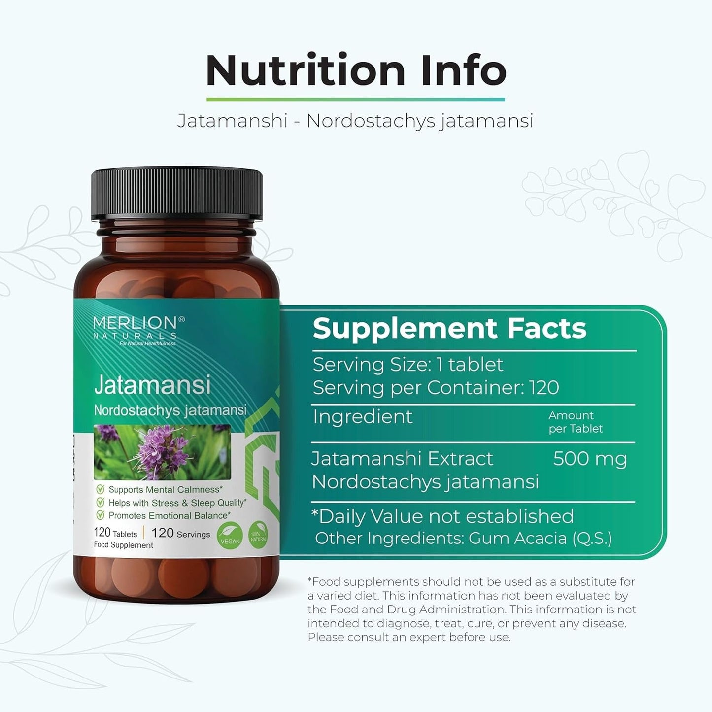 Merlion Naturals Jatamansi Extract Tablets 500mg - 120 tabs