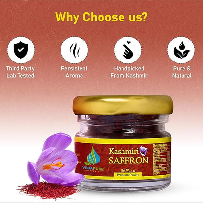 Vedapure Naturals Kashmiri Saffron Grade A++ Saffron/Kesar - 1 gms
