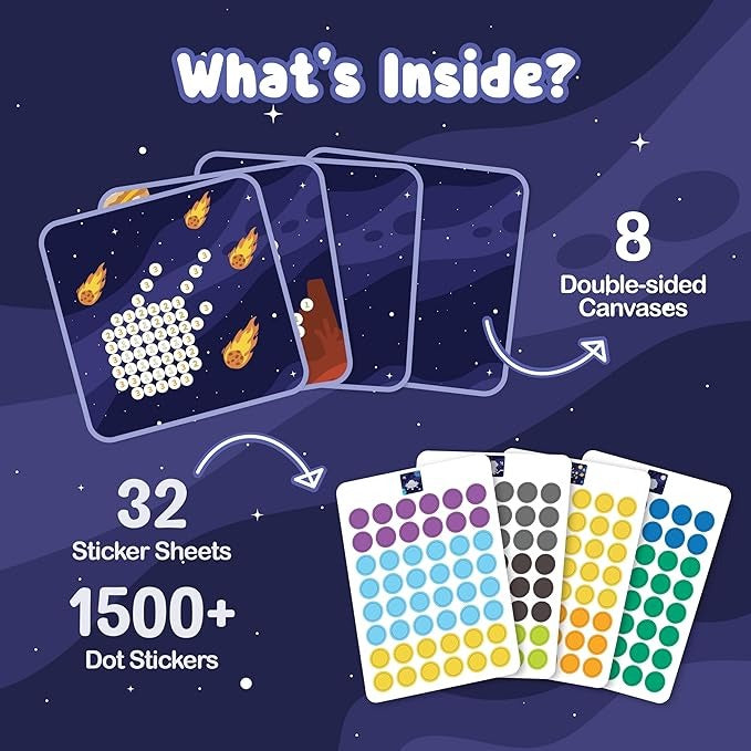 Binca Dotties Dot Art Activity Kit Space 1500+ Stickers Mess-Free Activities, DIY Dot Sticker Art Ages 4,5,6,7
